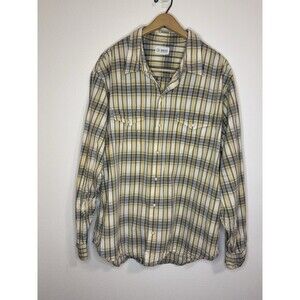 BKE Vintage 1967 Pearl Snap Shirt Western Plaid Men 2XL Yellow Gray 100% Cotton